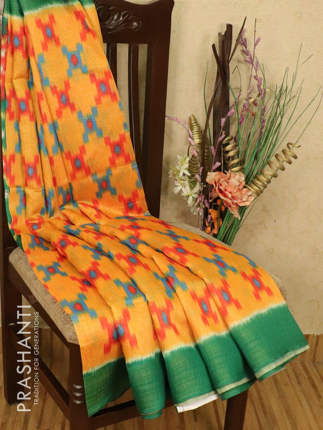 Bhagalpuri saree mango yellow and green with allover ikat prints and simple zari border - {{ collection.title }} by Prashanti Sarees