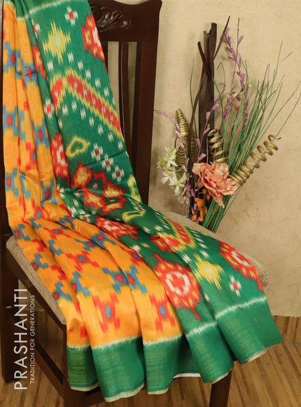 Bhagalpuri saree mango yellow and green with allover ikat prints and simple zari border - {{ collection.title }} by Prashanti Sarees