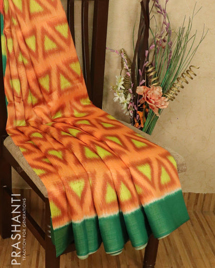 Bhagalpuri saree mild orange and green with allover ikat prints and simple zari border - {{ collection.title }} by Prashanti Sarees