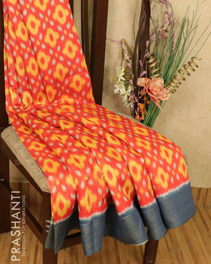 Bhagalpuri saree orange and grey with allover ikat prints and simple zari border - {{ collection.title }} by Prashanti Sarees