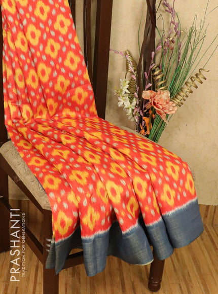 Bhagalpuri saree orange and grey with allover ikat prints and simple zari border - {{ collection.title }} by Prashanti Sarees