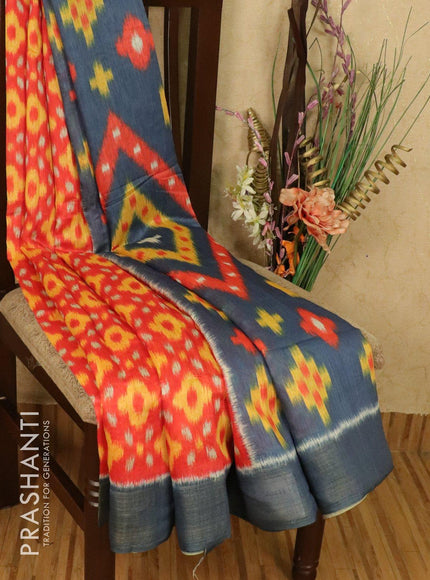 Bhagalpuri saree orange and grey with allover ikat prints and simple zari border - {{ collection.title }} by Prashanti Sarees
