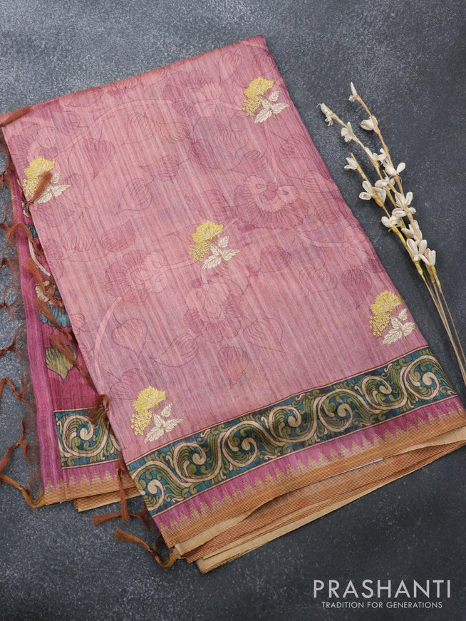 Bhagalpuri saree pastel pink with allover floral embroidery work - {{ collection.title }} by Prashanti Sarees