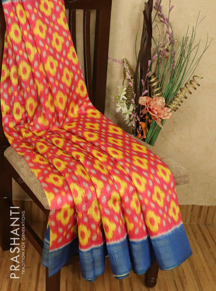 Bhagalpuri saree pink and blue with allover ikat prints and simple zari border - {{ collection.title }} by Prashanti Sarees