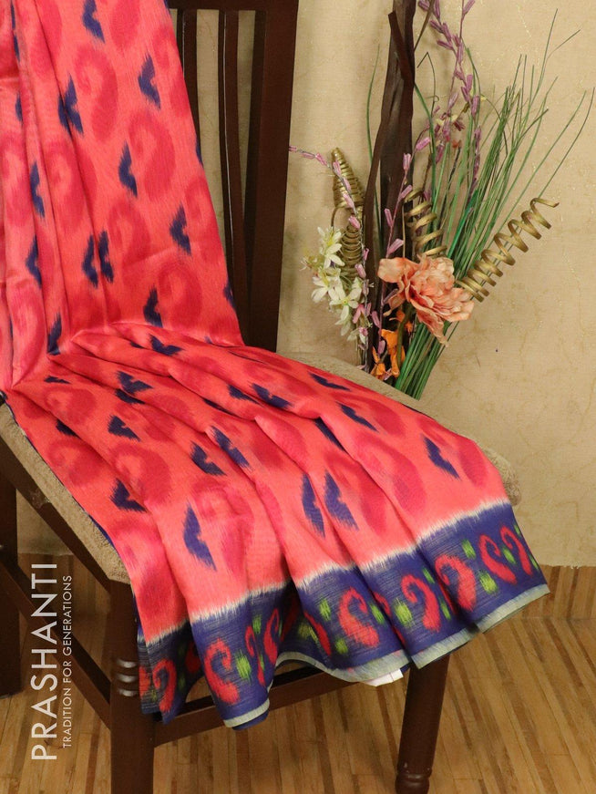 Bhagalpuri saree pink and blue with allover ikat prints and simple zari border - {{ collection.title }} by Prashanti Sarees