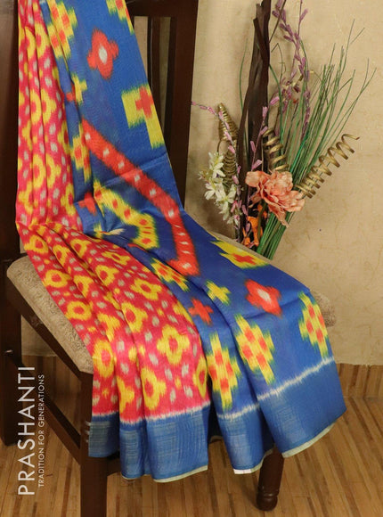 Bhagalpuri saree pink and blue with allover ikat prints and simple zari border - {{ collection.title }} by Prashanti Sarees