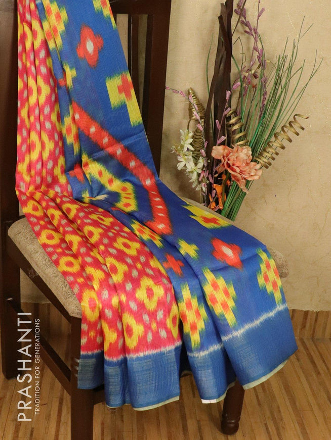 Bhagalpuri saree pink and blue with allover ikat prints and simple zari border - {{ collection.title }} by Prashanti Sarees