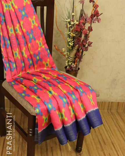 Bhagalpuri saree pink and blue with allover ikat prints and simple zari border - TFR5898 - {{ collection.title }} by Prashanti Sarees