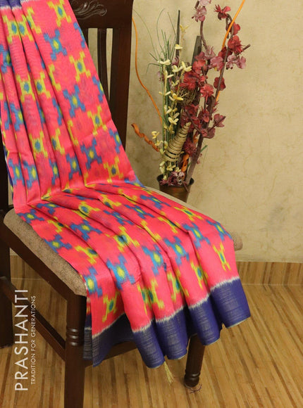 Bhagalpuri saree pink and blue with allover ikat prints and simple zari border - TFR5898 - {{ collection.title }} by Prashanti Sarees