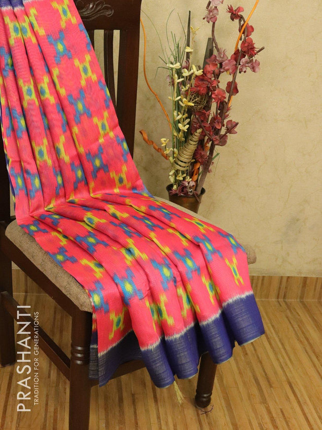 Bhagalpuri saree pink and blue with allover ikat prints and simple zari border - TFR5898 - {{ collection.title }} by Prashanti Sarees