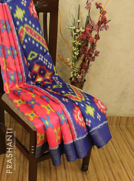 Bhagalpuri saree pink and blue with allover ikat prints and simple zari border - TFR5898 - {{ collection.title }} by Prashanti Sarees