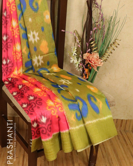 Bhagalpuri saree pink and green with allover ikat prints and simple zari border - {{ collection.title }} by Prashanti Sarees