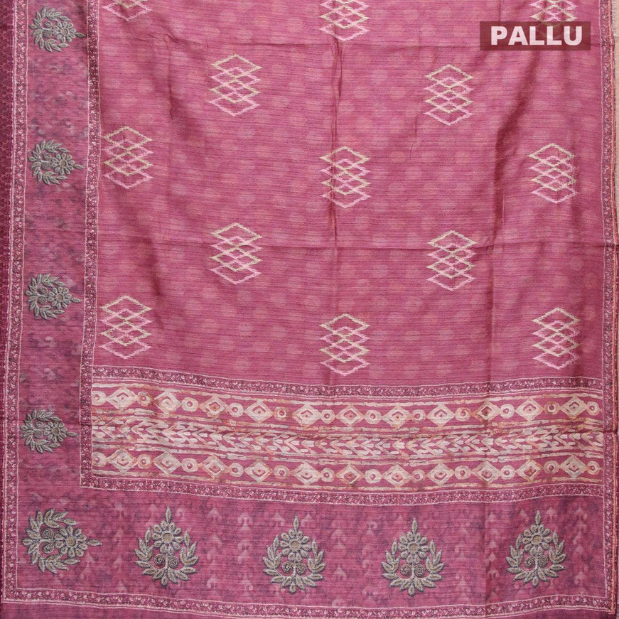 Bhagalpuri saree purple shade with geometric embroidery work - {{ collection.title }} by Prashanti Sarees