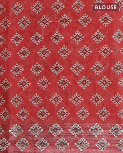 Bhagalpuri saree red shade with allover geometric prints & kantha stitch work and silver zari woven border - {{ collection.title }} by Prashanti Sarees