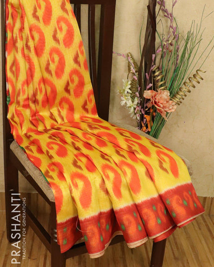 Bhagalpuri saree yellow and rustic red with allover ikat prints and simple zari border - {{ collection.title }} by Prashanti Sarees