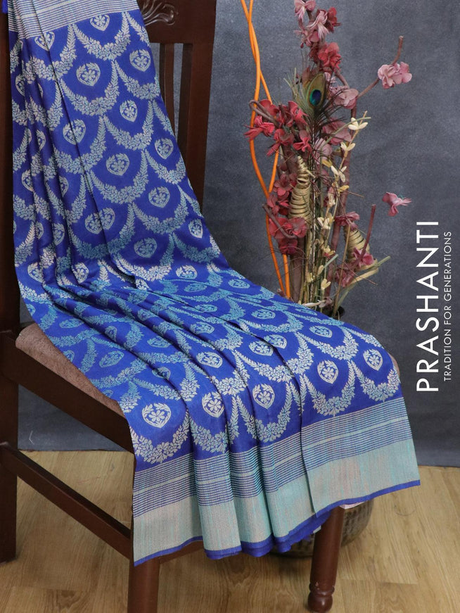 Bhagalpuri silk saree blue with allover weaves and woven border - {{ collection.title }} by Prashanti Sarees