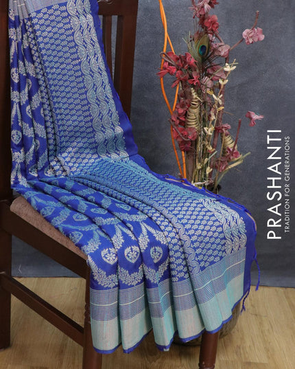 Bhagalpuri silk saree blue with allover weaves and woven border - {{ collection.title }} by Prashanti Sarees