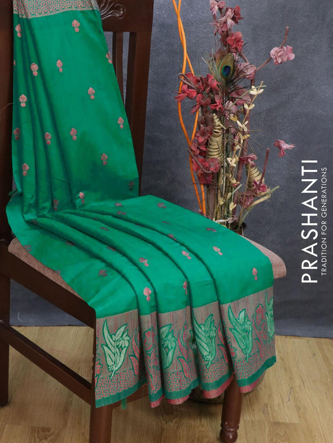 Bhagalpuri silk saree green with allover woven buttas and floral design woven border - {{ collection.title }} by Prashanti Sarees