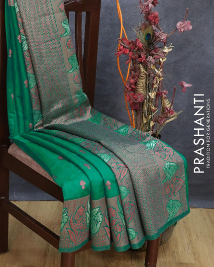 Bhagalpuri silk saree green with allover woven buttas and floral design woven border - {{ collection.title }} by Prashanti Sarees