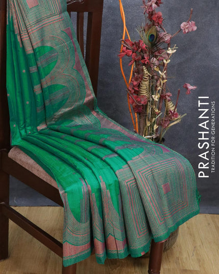 Bhagalpuri silk saree green with allover woven buttas and temple woven border - {{ collection.title }} by Prashanti Sarees
