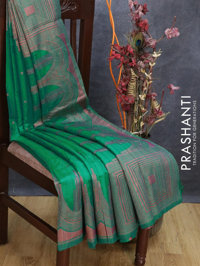 Bhagalpuri silk saree green with allover woven buttas and temple woven border - {{ collection.title }} by Prashanti Sarees