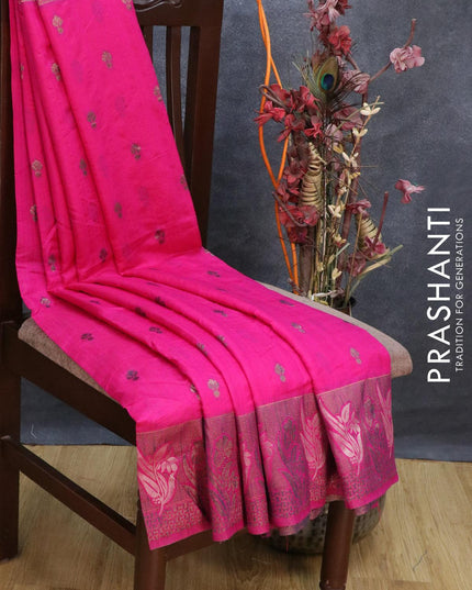 Bhagalpuri silk saree pink with allover woven buttas and floral design woven border - {{ collection.title }} by Prashanti Sarees
