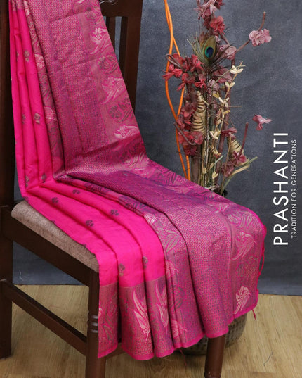 Bhagalpuri silk saree pink with allover woven buttas and floral design woven border - {{ collection.title }} by Prashanti Sarees