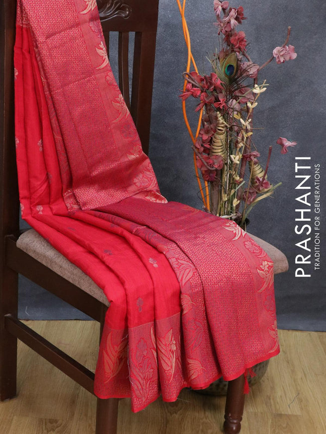 Bhagalpuri silk saree red with allover woven buttas and floral design woven border - {{ collection.title }} by Prashanti Sarees