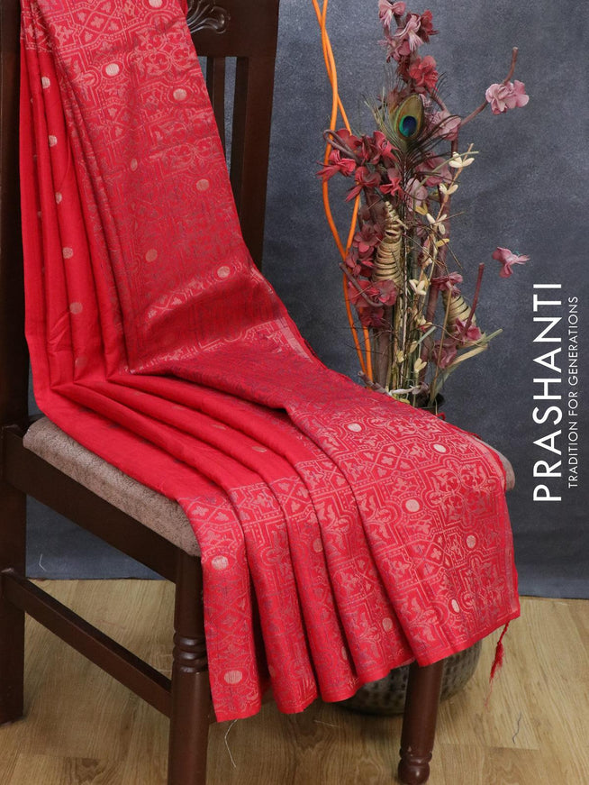 Bhagalpuri silk saree red with woven buttas and long woven border - {{ collection.title }} by Prashanti Sarees