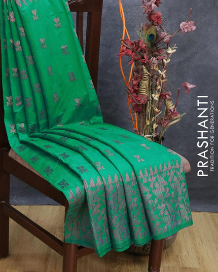 Bhagalpuri silk saree teal green with allover woven buttas and long woven border - {{ collection.title }} by Prashanti Sarees