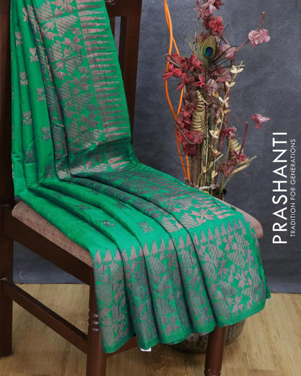 Bhagalpuri silk saree teal green with allover woven buttas and long woven border - {{ collection.title }} by Prashanti Sarees
