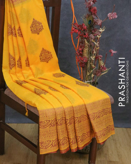 Bhagalpuri silk saree yellow with allover woven buttas and long woven border - {{ collection.title }} by Prashanti Sarees