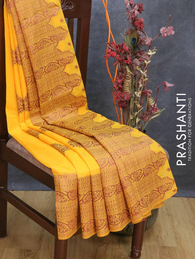 Bhagalpuri silk saree yellow with allover woven buttas and long woven border - {{ collection.title }} by Prashanti Sarees