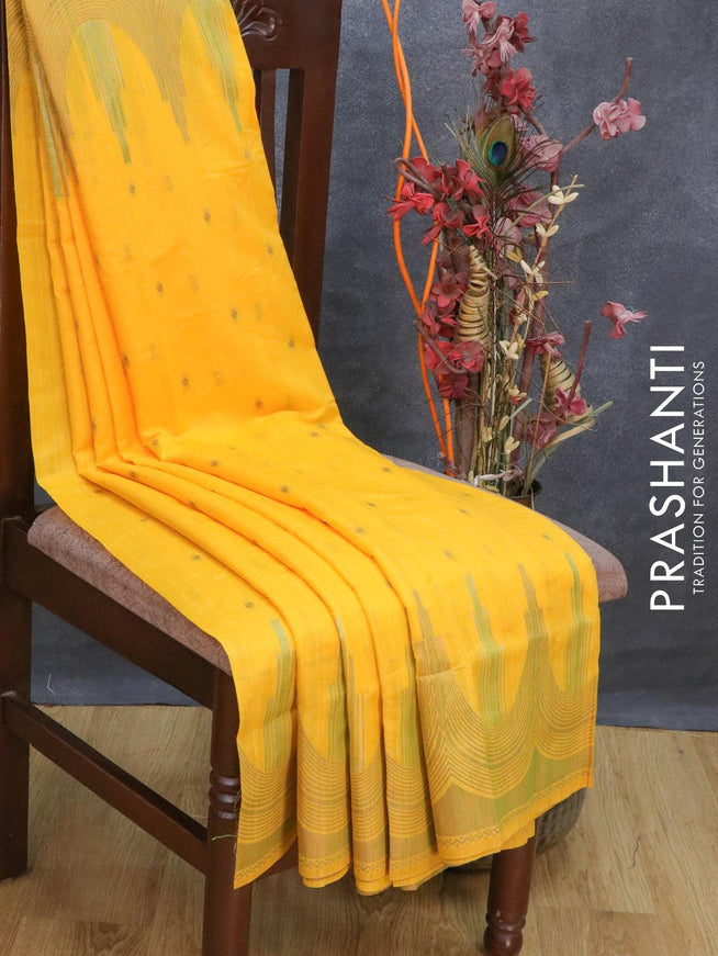 Bhagalpuri silk saree yellow with allover woven buttas and temple woven border - {{ collection.title }} by Prashanti Sarees