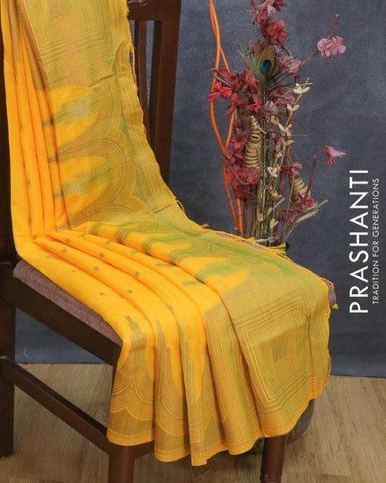 Bhagalpuri silk saree yellow with allover woven buttas and temple woven border - {{ collection.title }} by Prashanti Sarees
