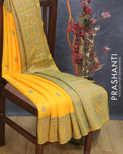 Bhagalpuri silk saree yellow with allover woven buttas and woven border - {{ collection.title }} by Prashanti Sarees