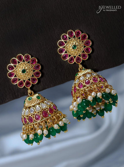 Black thread necklace with kemp stone and green beads hanging - {{ collection.title }} by Prashanti Sarees