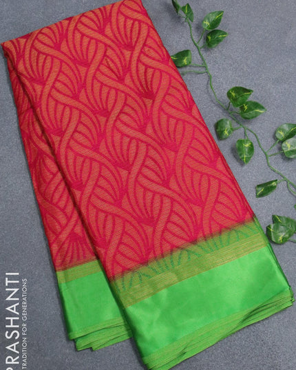 Brasso saree pink and light green with allover weaves and satin border - QZM1883 - {{ collection.title }} by Prashanti Sarees