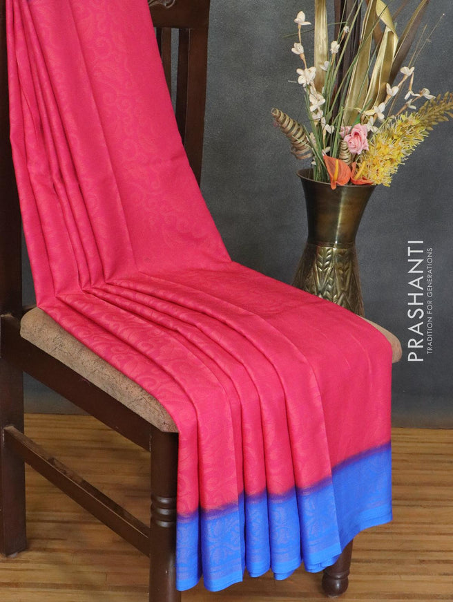 Brasso saree pink and royal blue with allover weaves - {{ collection.title }} by Prashanti Sarees