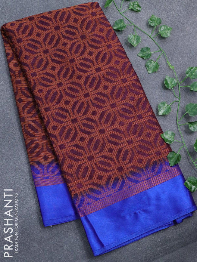 Brasso saree wine shade and blue with allover weaves and satin border - QZM1978 - {{ collection.title }} by Prashanti Sarees