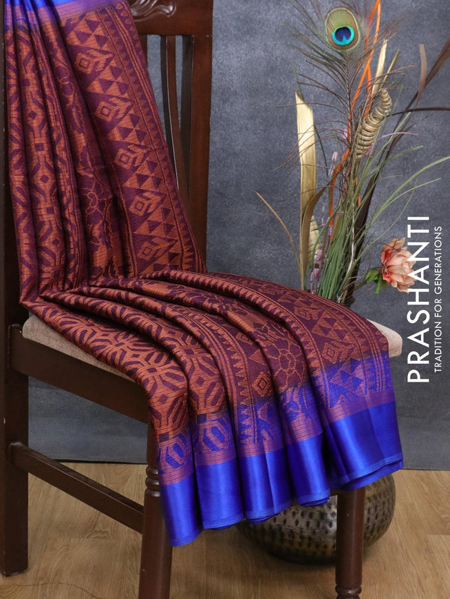 Brasso saree wine shade and blue with allover weaves and satin border - QZM1978 - {{ collection.title }} by Prashanti Sarees
