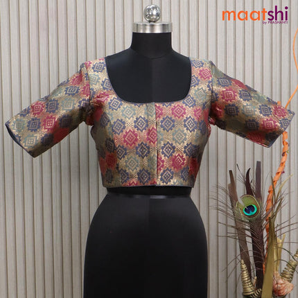 Brocade readymade blouse dark grey with allover zari weaves and back knot - {{ collection.title }} by Prashanti Sarees