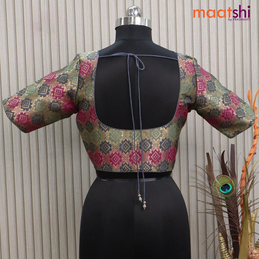 Brocade readymade blouse dark grey with allover zari weaves and back knot - {{ collection.title }} by Prashanti Sarees