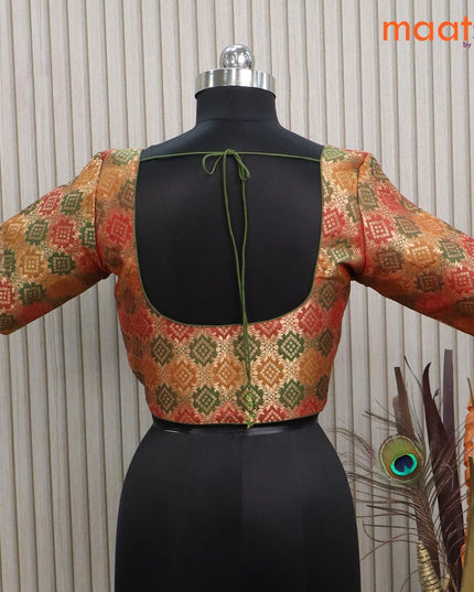 Brocade readymade blouse green shade with allover zari weaves and back knot - {{ collection.title }} by Prashanti Sarees