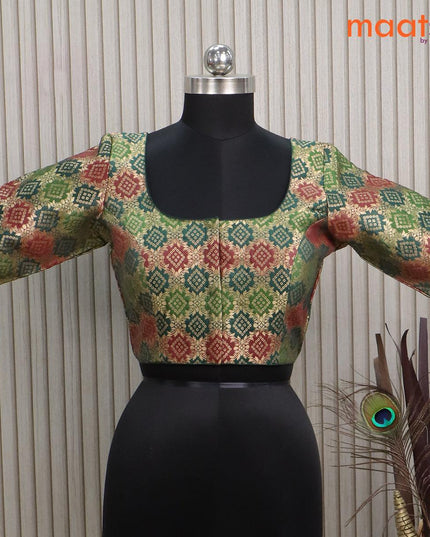 Brocade readymade blouse green with allover zari weaves and back knot - {{ collection.title }} by Prashanti Sarees