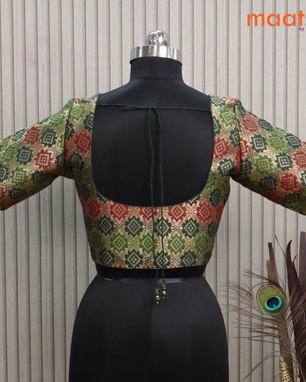 Brocade readymade blouse green with allover zari weaves and back knot - {{ collection.title }} by Prashanti Sarees