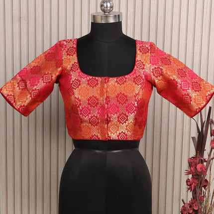 Brocade readymade blouse maroon with allover zari weaves and back knot - {{ collection.title }} by Prashanti Sarees