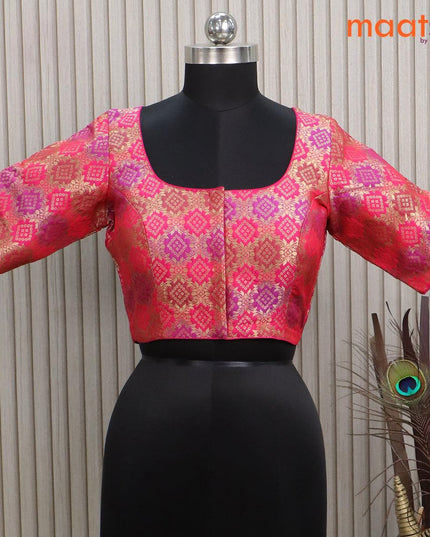 Brocade readymade blouse pink with allover zari weaves and back knot - {{ collection.title }} by Prashanti Sarees