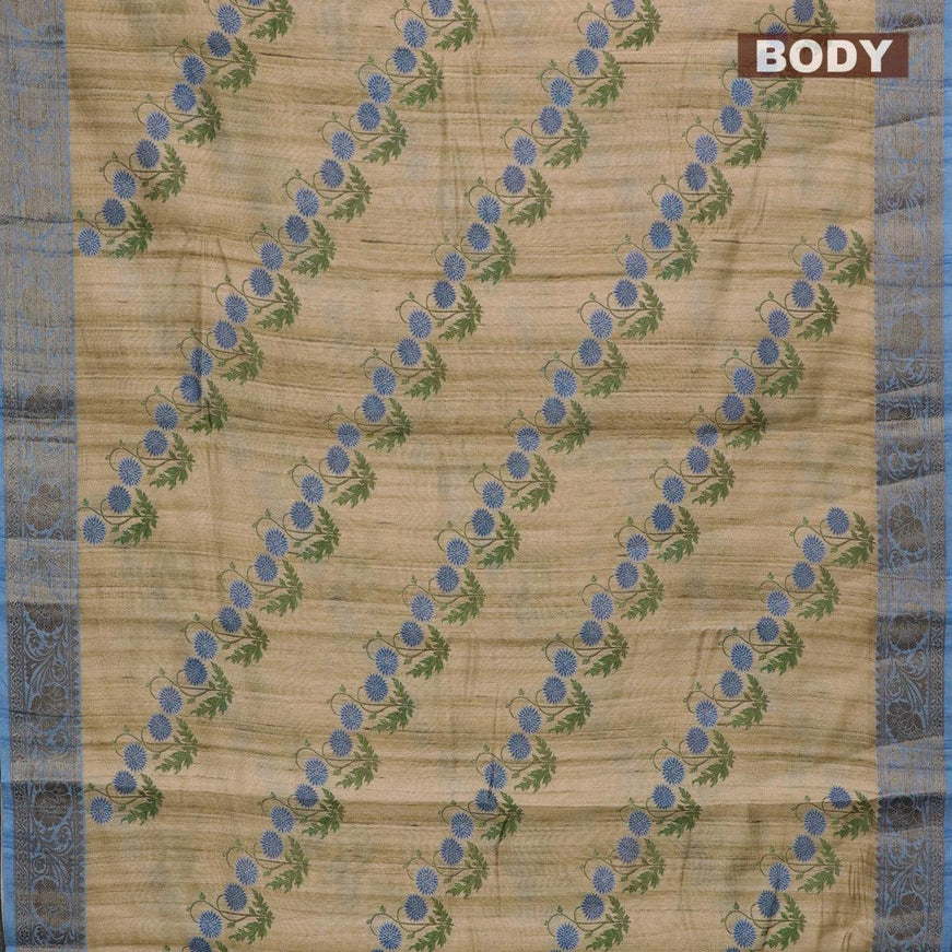 Chappa saree beige and blue shade with allover floral prints and banarasi style border - {{ collection.title }} by Prashanti Sarees