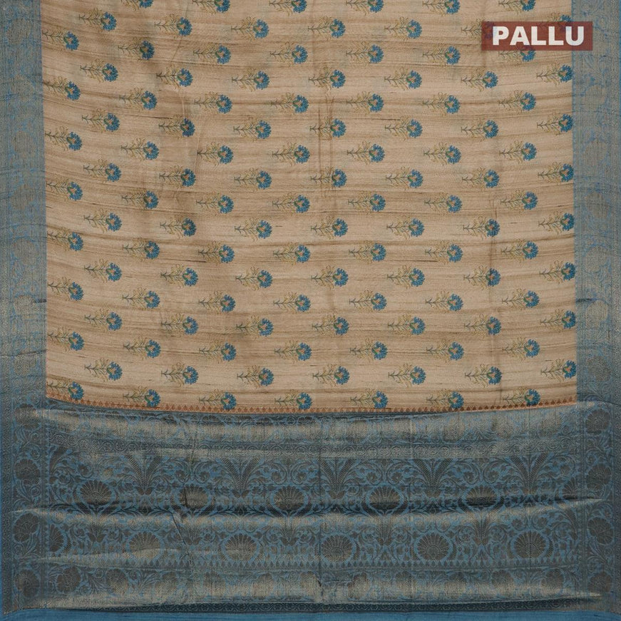 Chappa saree beige and blue shade with floral butta prints and banarasi style border - {{ collection.title }} by Prashanti Sarees